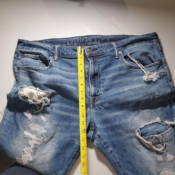American Eagle Next Level Slim Destroyed Patched Jeans from 2020 -Mens 40x34 - Picture 9 of 16